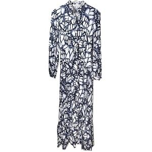 Stillwater Butterfly Abstract Print Long Sleeve Maxi Dress in White & Blue